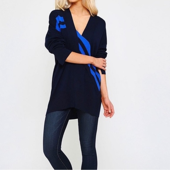 RAG & BONE Grace V Neck Extra Fine Merino Wool Sweater - Navy - Picture 5 of 9